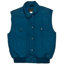 Eddie Bauer Vest Jacket Womens Medium Blue Green Goose Down Full Zip Snap