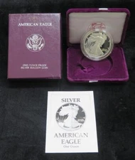 1990-S American Silver Eagle Proof * 1 Ounce of Silver * With Box and Coin *