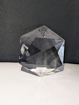 XXL NOS GLASS CRYSTAL HEXAGON FACETED PRISM 1 HOLE 3 1/2'' X 4'' CHANDELIER PART
