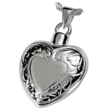 Antique Etched Heart Ash Holder Cremation Urn Pendant Necklace Sterling Silver