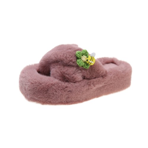 Womens Slippers Fluffy Furry Cross Over Open Toe Warm Winter Mules Slider Ladies - Picture 24 of 30