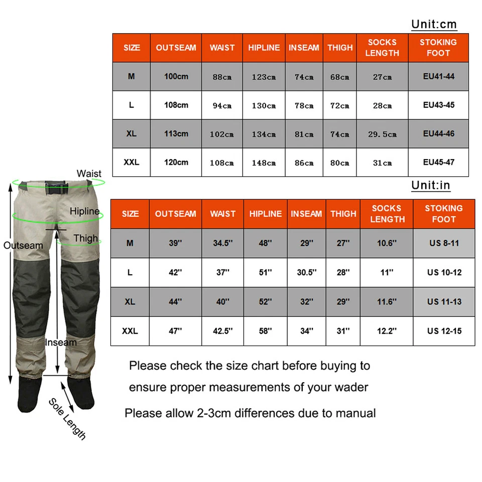 Fly Fishing Waders Pants Breathable Waist Trousers Waterproof Stockingfoot Wader - Image 2 of 4