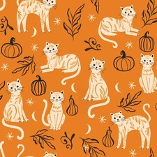 Feline Drive Fabric TOO CUTE TO SPOOK Cutsie Cat Orange Fat Quarter 18"x22" FQ
