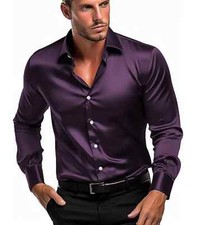 Camisa Morada de Hombre Elegantes Seda Formales Casuales Para Caballeros Hombres