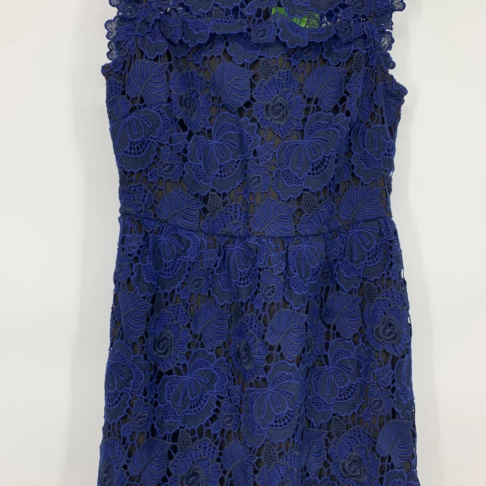Abito donna Kate Spade NY taglia 0 bi colore blu pizzo floreale senza maniche midi nuovo con etichette