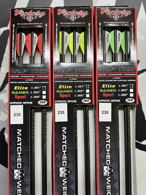 Victory Archery VAP TKO Elite 235 Fletched Arrows 6/pk Uncut Micro .166 .001''