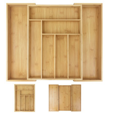 Expandable Bamboo Cutlery Tray Kitchen Organiser Drawer Insert Utensil Holder