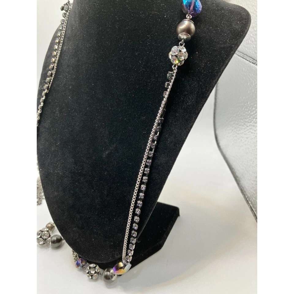 Vera Wang Collar Largo Púrpura, Estrás y Cadena Tono Plateado! Foto 3 de 4