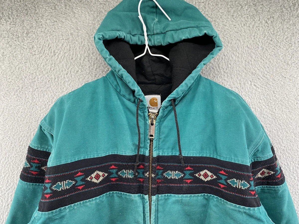 CARHARTT Vintage Men's J79 Aztec Navajo Green Hooded Jacket Size Large READ