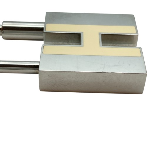 HERMES Cadena Padlock H Logo White Silver Lock Bag Charm 28.0g - Picture 12 of 16