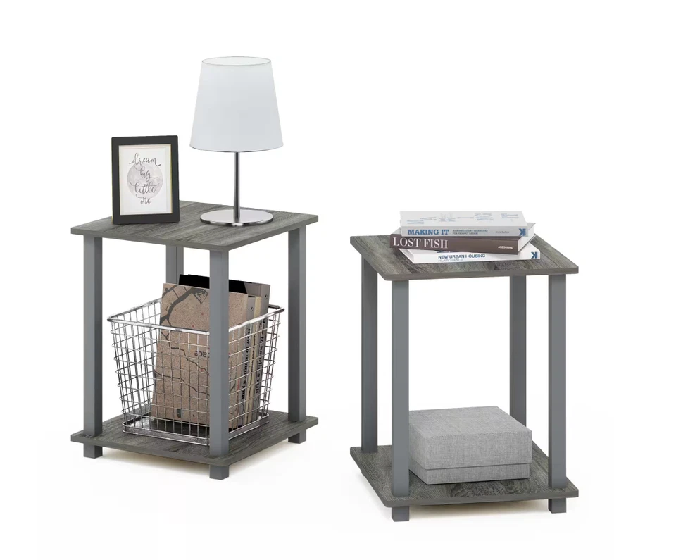 Furinno End Table French Oak Grey Wooden Top Plastic Rectangle Frame (2-Pack) - Image 4 of 4