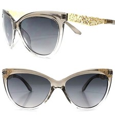 High-End Celebrity Fashion Stylish Gray & Gold Sexy Designer Cat Eye Sunglasses