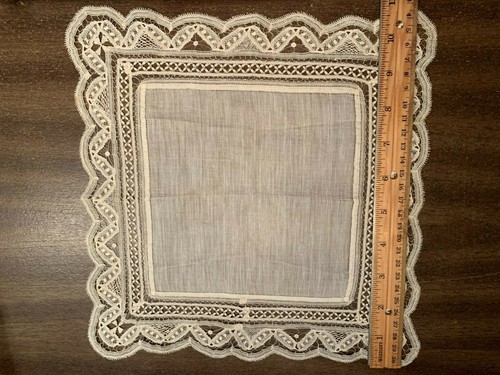 Antique Edwardian Wedding Handkerchief With Fine Mixed Lace - Picture 7 of 7