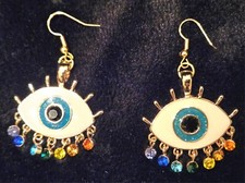 EVIL EYE COLORFUL RHINESTONE TEARDROPS EARRINGS 18K GOLD PLATED HOOK GOOD LUCK