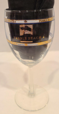 Vintage Pebble Beach Wine Glass Etched with Blue Gold and White | eBay