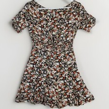 Free People Forget Me Not Dress Charcoal Combo Floral Mini Smocked Size 4 Boho