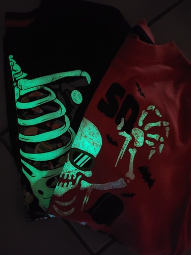 Kids Halloween Shirts, Glow in Dark, Skeletons, Size M (8), Orange & Black - Picture 11 of 12