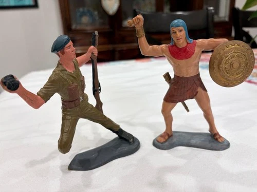 2 Louis Marx 1960's Figures 5 3/4" Egyptian Warrior & 6" Canadian Army Soldier