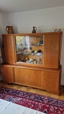 Vintage Massivholz Esszimmer mit Schrank, Tisch, 6 Stühle, Kredenz