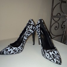 DKNY Women's Black White Graffiti Print Stiletto Pointed Toe Synthetic Pump