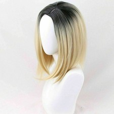For Cosplay Bride Of Chucky Blonde With Dark Roots Halloween Party Wig Bob+Cap