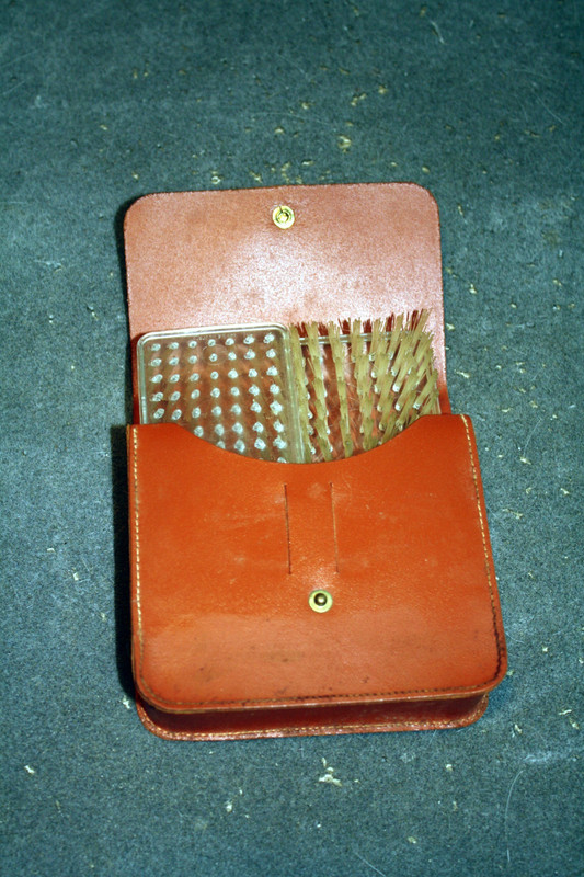 Vintage 1960's Men's Women's hairbrush set Leather case