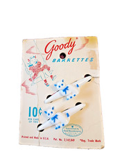 Vintage Goody Barrettes Set of 2 White  Blue Cats on Original Package 1950's