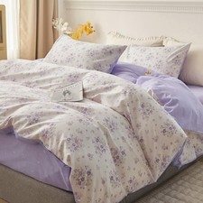 Purple Floral Duvet Cover Full Teen Girl Botanical Flower Coquette Bedding Co...