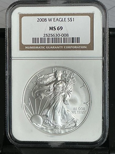 2008 W BURNISHED AMERICAN SILVER EAGLE MS69