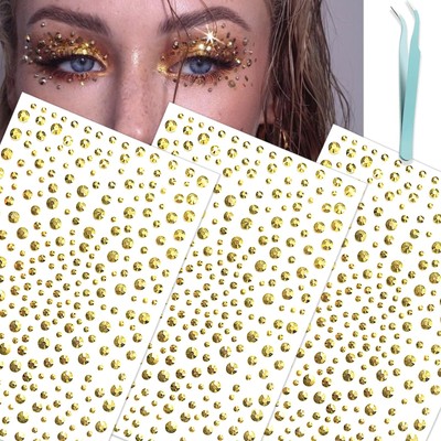 Gold Face Gems Glitter Body Glittery Stereo Gem Stickers Rave Accessories Mak...