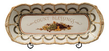 Decorative Serving Tray w/Stand Fall Autumn Holiday Dinnerware - Count Blessings