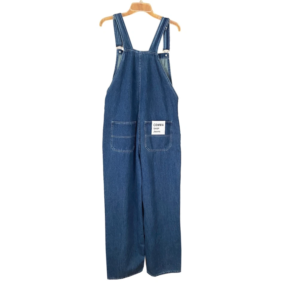 Comma Shop Korea Straight Leg Overalls Size L Blue Cotton Denim Medium Wash NEW - Image 2 of 4