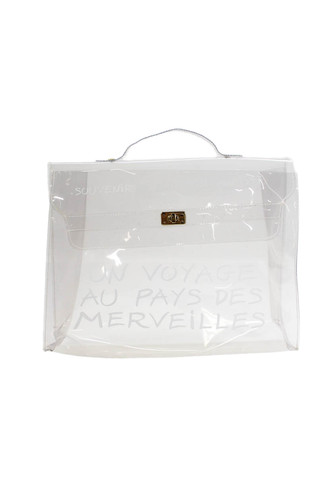 Hermes Womens Clear White Vinyl Kelly Un Voyage Au Pays Des Merveilles Handbag