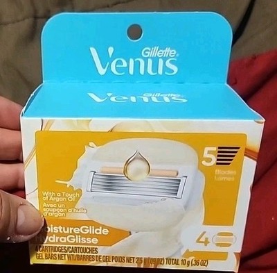 New Gillette Venus MoistureGlide  4 Cartridges (5 Blades) Argan Oil