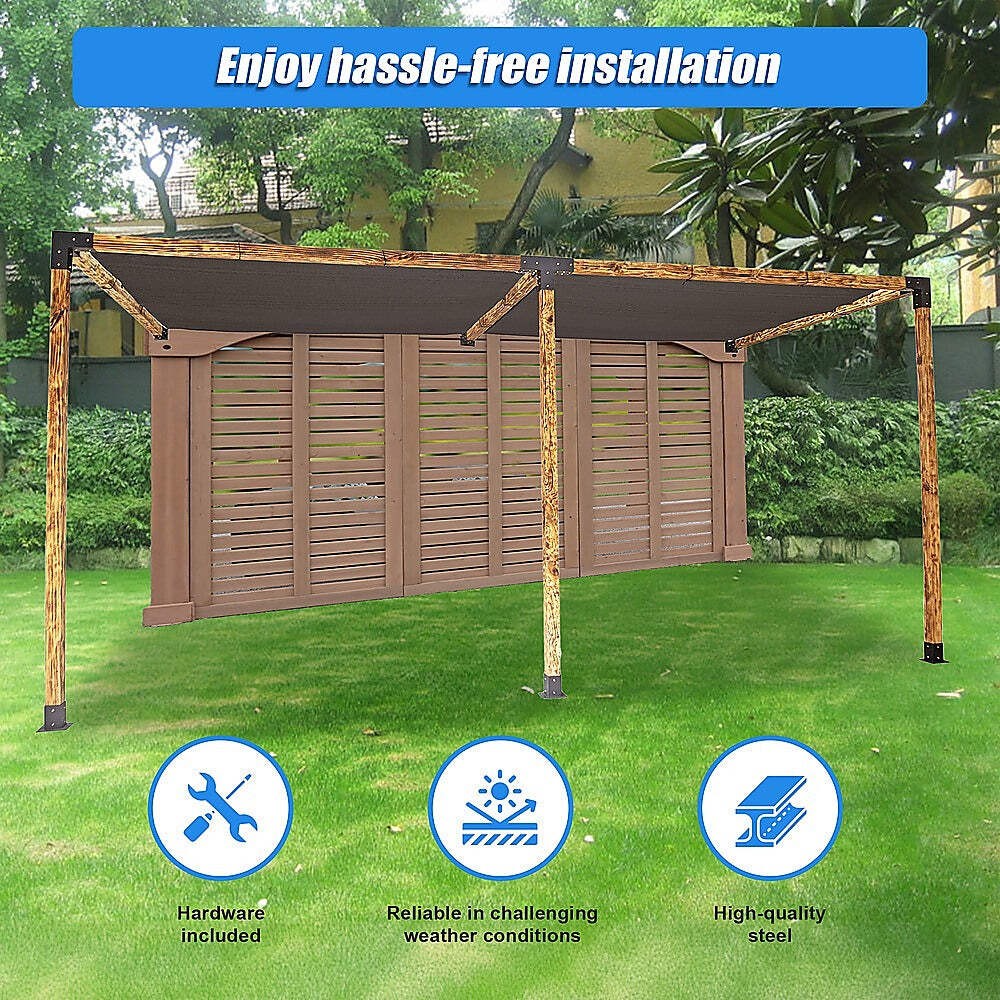 NNEDSZ Roof Pergola Gazebo Shed Matte Black Steel Brackets and Coffee Screens DI