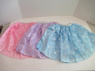 3 Princess Skirts Pink Purple Blue W/ Stars Snowflakes for Child 6 Inch Elastic