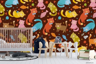 3D Cat Fish Mouse Cartoon Pattern Wall Murals Wallpaper Murals Wall Sticker