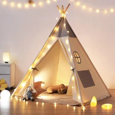 Teepee Tent for Kids with Light & Mat, Toddler Tents Indoor Play Tent Playhouse,