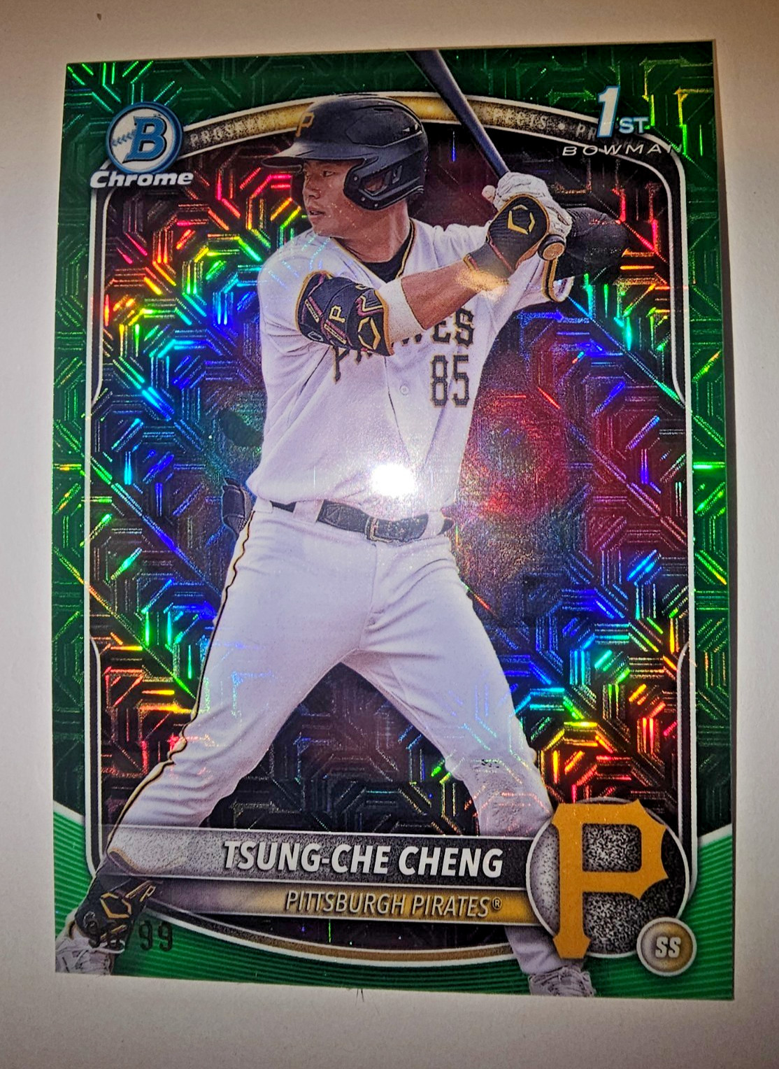 Tsung-Che Cheng 2025 1st Bowman Chrome #BCP-95 Green Shimmer 96/99 RC Pirates