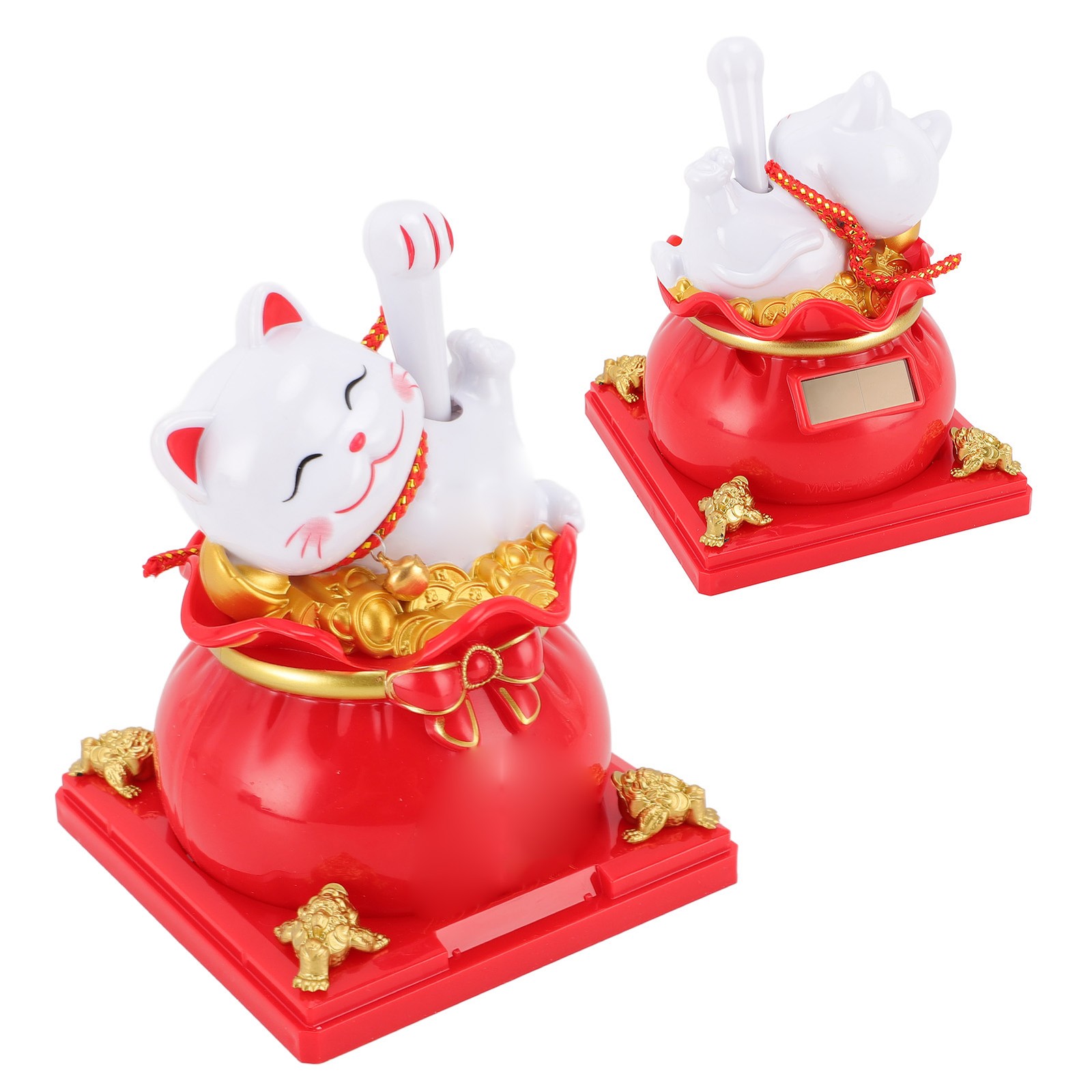 Lucky Cat Waving Arm ABS Solar Powered Light Induction Wealth Welcoming Fortune