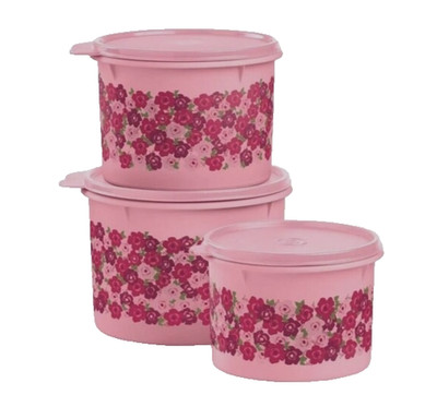 Tupperware Pink Harmony Stacking Canister Set of 3 Floral with Pink Seals