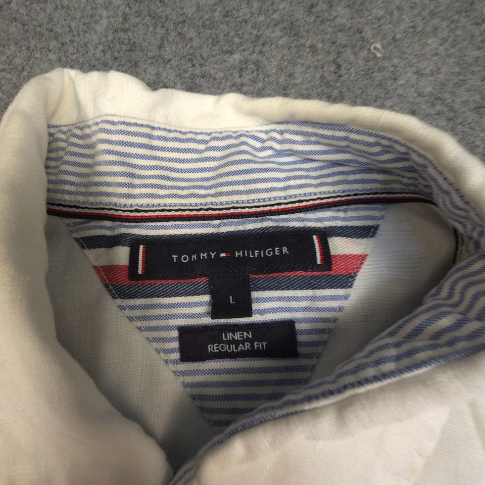 Tommy Hilfiger Shirt Mens LARGE White Long Sleeve Button Up Linen summer Size L - image 4 of 4