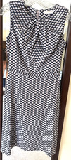 Tory Burch Silk Knee Length Dress, Size 2, Geometric A-Line, Navy, Nude, White
