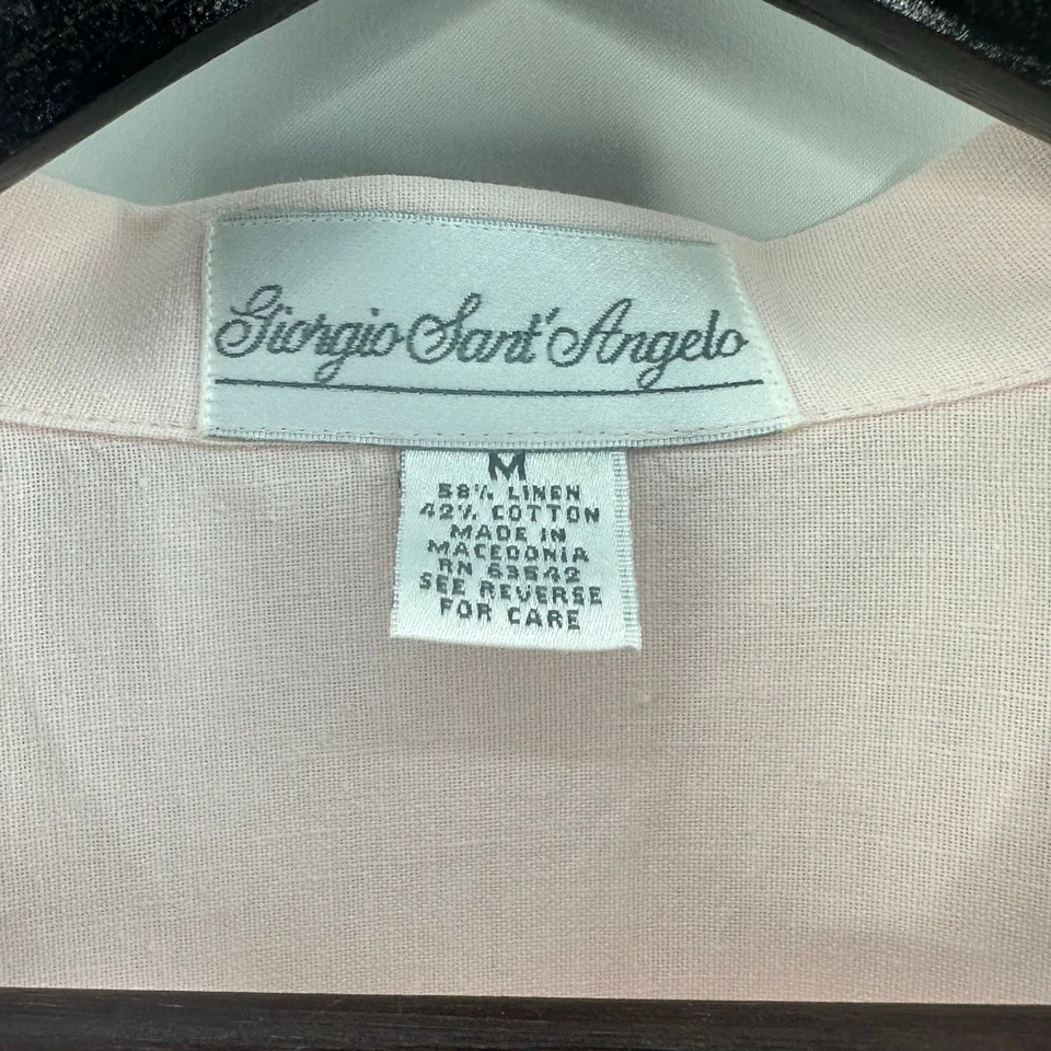 Camisa De Colección Giorgio Sant Angelo Abotonada Mediana Mezcla de Lino Polvo Rosa Suave Niña Foto 4 de 4