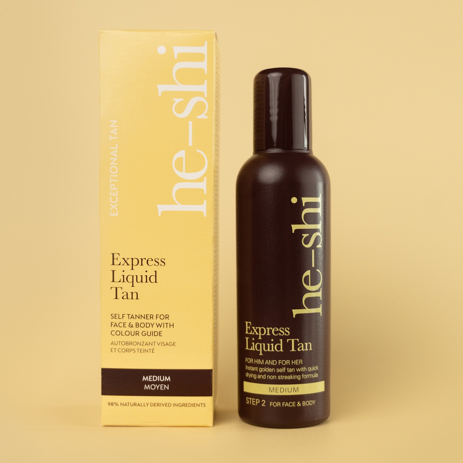 He-Shi Express Liquid Instant Self Tan 150ml - Medium Tan - Quick Dry - Image 7