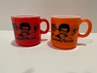 Vintage NBC Today Show Gene Shalit & Goodyear Mugs Milk Glass Set of 2 Rare