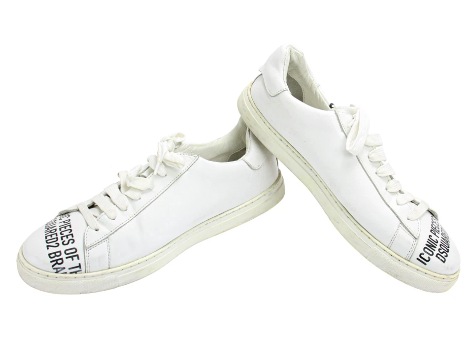 DSQUARED2 Zapatos Hombre Eu 42 Logo Estampado Encaje Blanco Redondo Toe Sneakers - Imagen 2 de 4