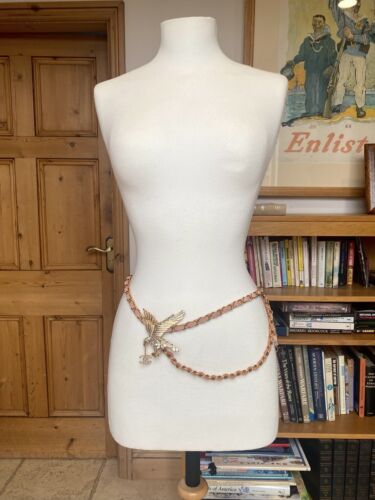 Chanel Rhinestone Eagle CC Logo Leather and Chain Belt or Necklace Pink & Gold - Picture 2 of 14