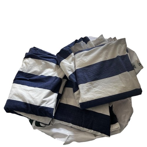 Ralph Lauren blue white wide stripe twin fitted & flat sheet FLAWS