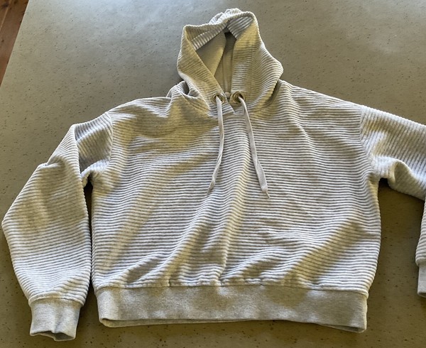 Lily Loves Grey Women’s Crop Corduroy Wide Cord Sweat Shirt Hoodie Top Size 10